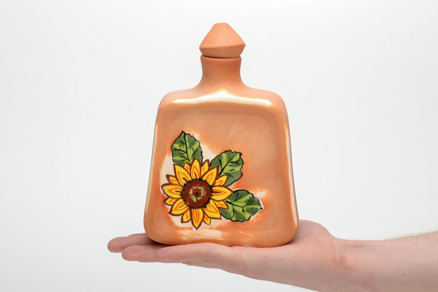 12 oz handmade ceramic glazed square shape wine carafe with sunflower pattern 1,3 lb photo 5