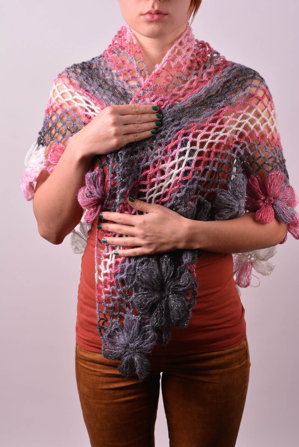 Handgefertigt Designer Schal Damen Stola Geschenk für Frauen gehäkelt rosa foto 2