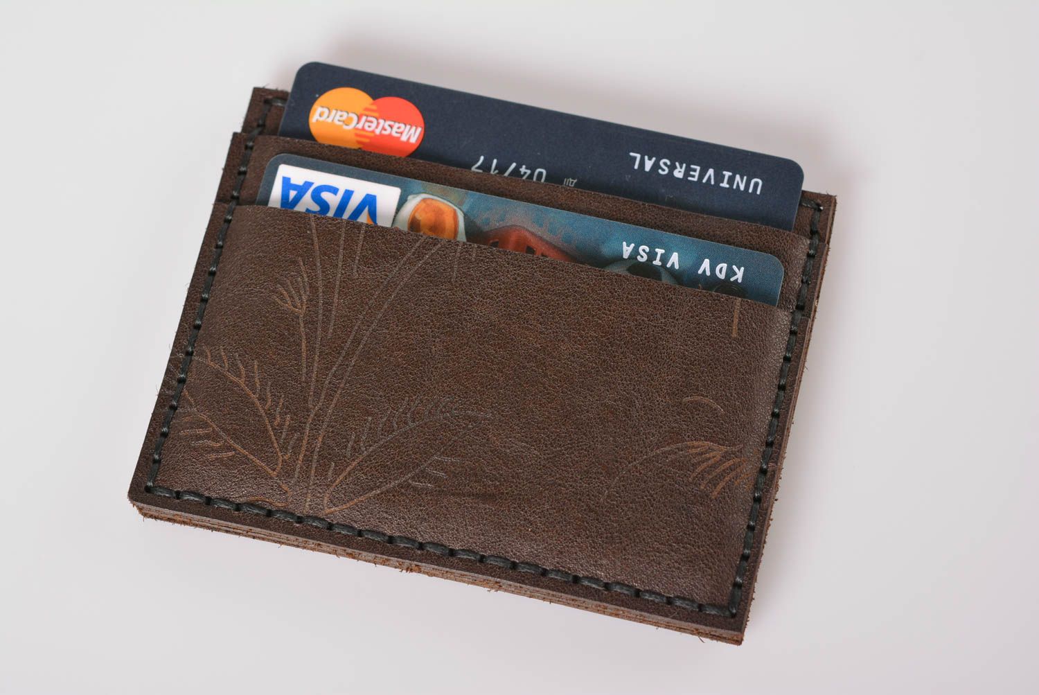 Porte-cartes de visite en cuir fait main marron avec gravure Cadeau pour homme photo 5