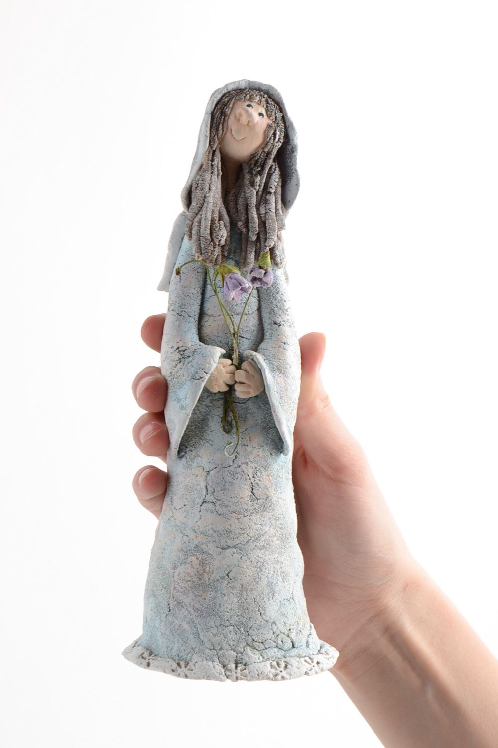 Grande figurine en pâte polymère autodurcissante faite main Ange modeste  photo 5