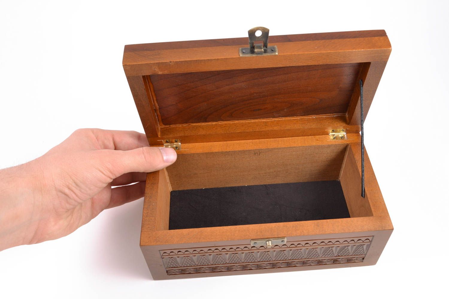 Belle boîte à bijoux de bois naturel faite main sculptée avec incrustation photo 3