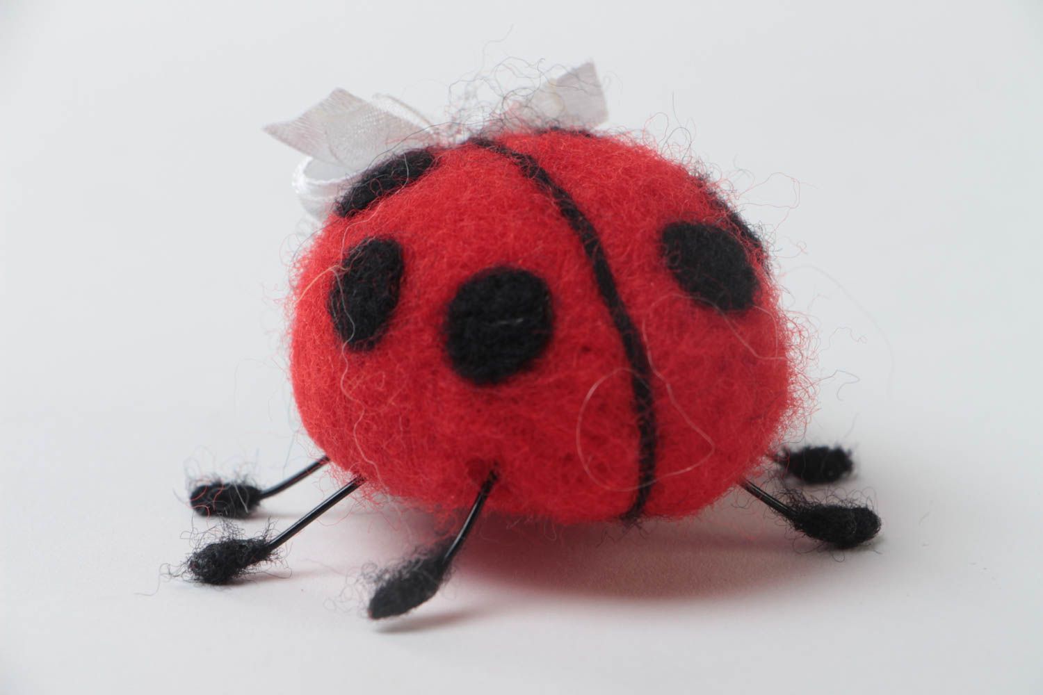 Nice handmade natural wool soft toy ladybug needle felting technique photo 4