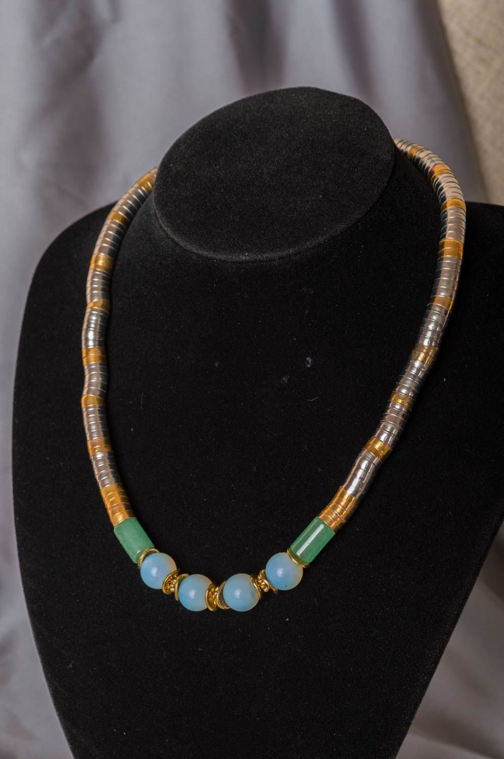 Beautiful massive handmade designer necklace with moonstone and aventurine  photo 1