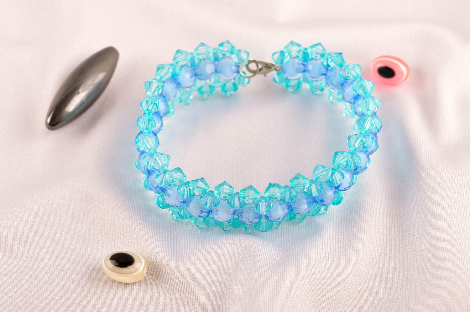 Turquoise and blue transparent beads adjustable bracelet for girls photo 1