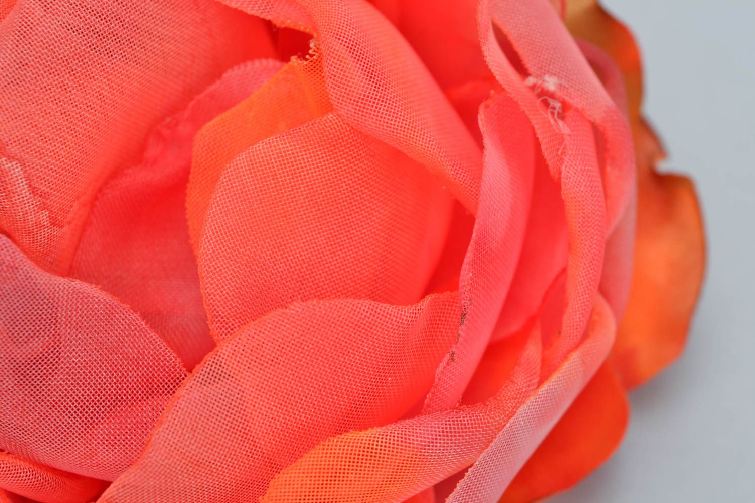 Stylish handmade designer red organza fabric flower hair clip photo 3