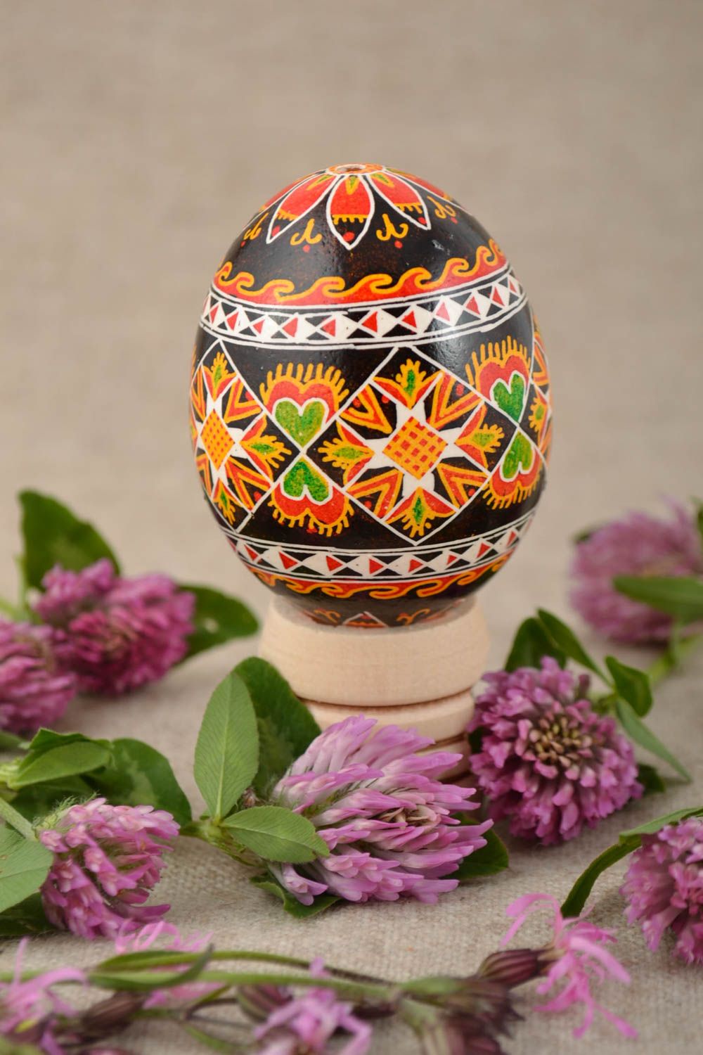 Homemade Easter egg decorative traditional pysanka with acrylic painting photo 1