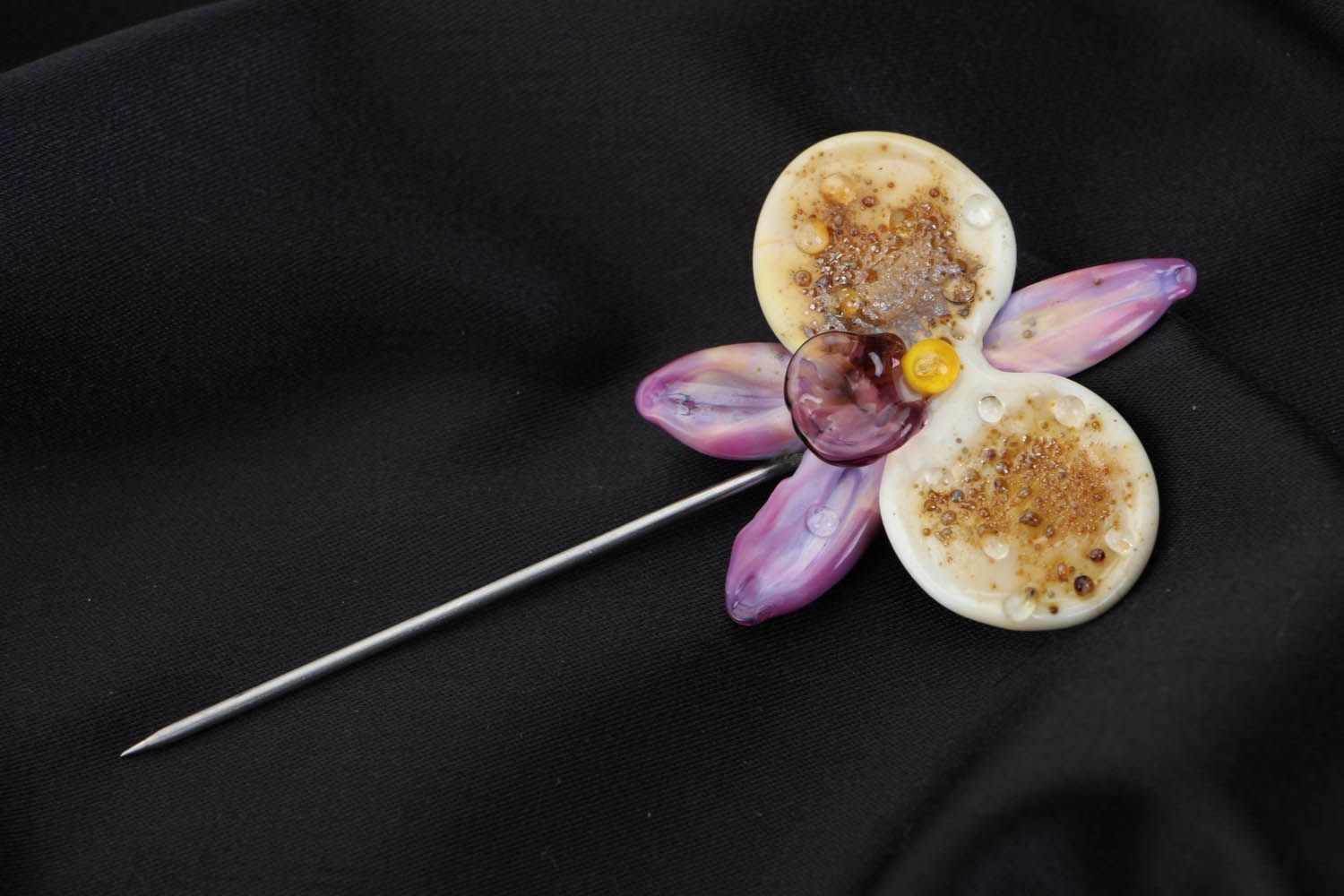 Broche fantaisie en forme d'orchidée faite main photo 1