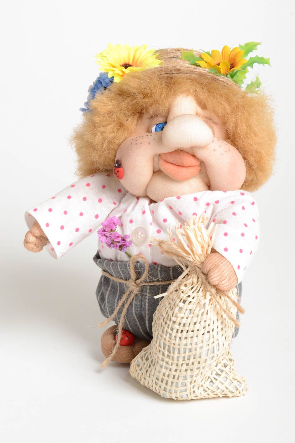 Авторская кукла игрушка ручной работы тряпичная кукла домовенок с мешком фото 2