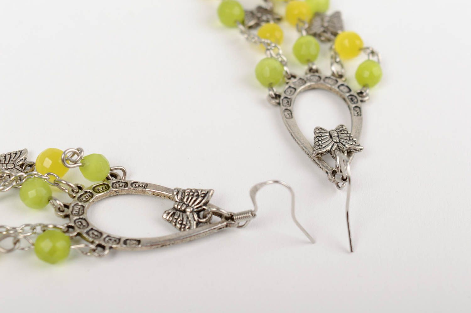 Unusual elegant earrings with natural stones handmade beautiful bright accessory photo 3