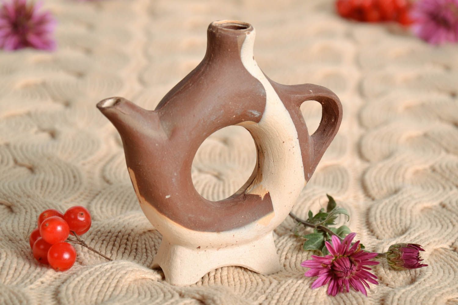 4 inches ceramic round brown coffee pot pitcher 0,21 lb photo 1