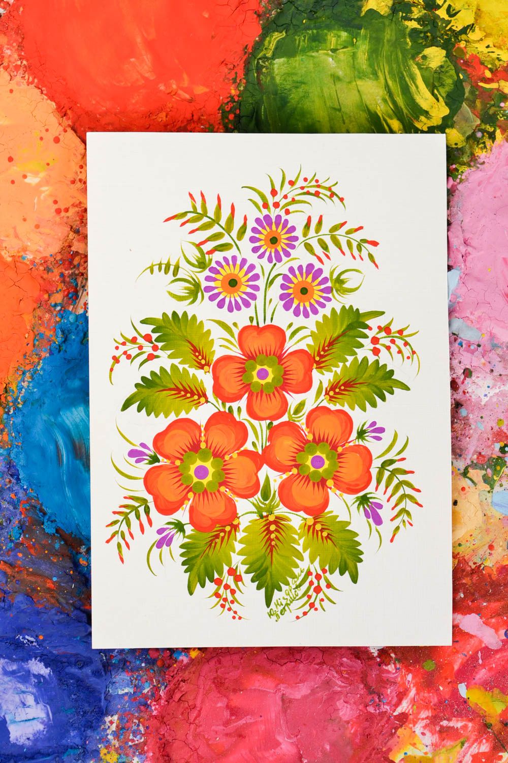 Carte de voeux faite main avec fleurs peinte à la gouache Petit cadeau photo 1