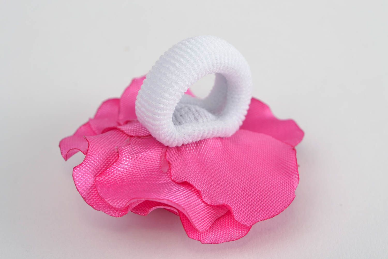 Beautiful pink handmade children's satin ribbon flower hair tie photo 5