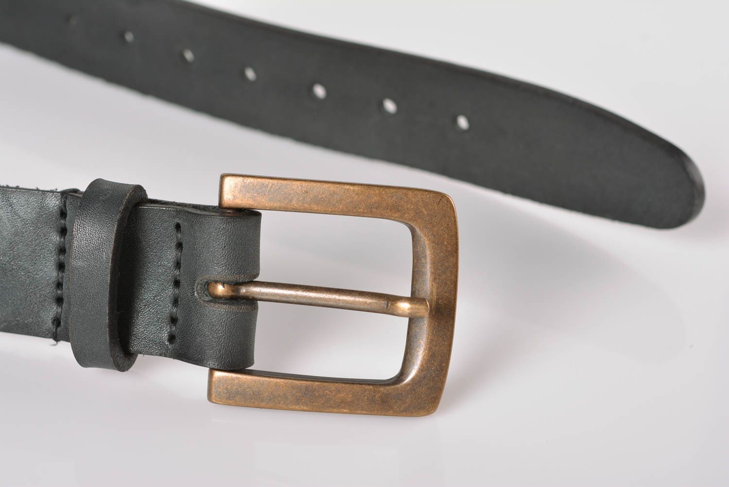 Black leather belt handmade men belt fashion accessories presents for men photo 5