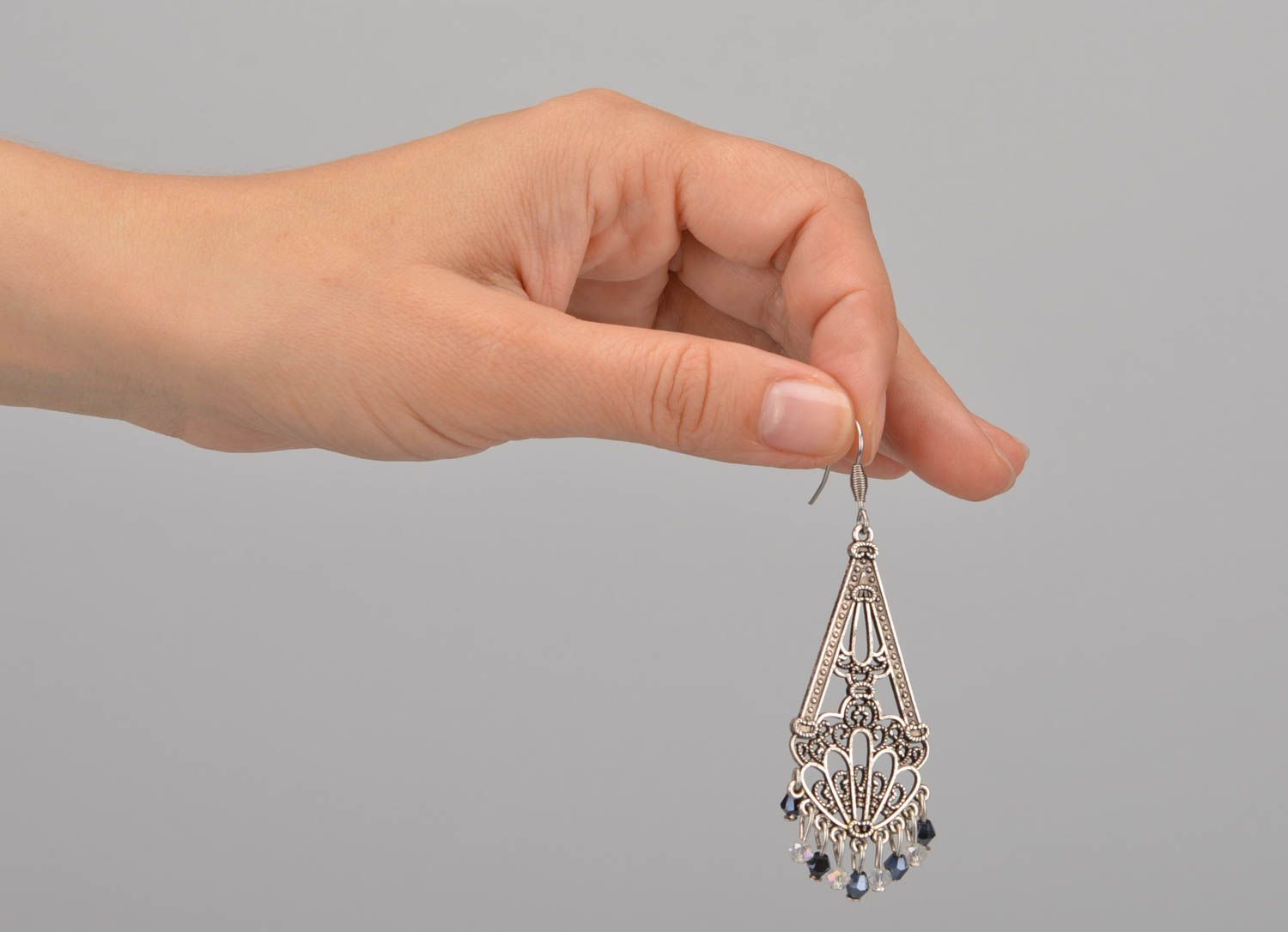 Boucles d'oreilles pendantes Bijoux fait main Cadeau pour femme cristal métal photo 2