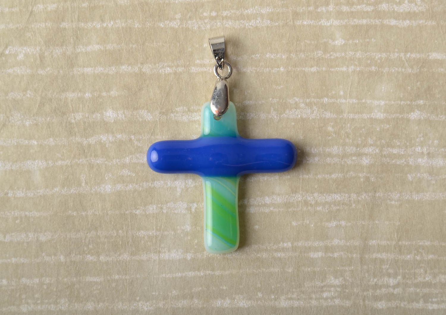Fusing glass pendant in the shape of small cross photo 1