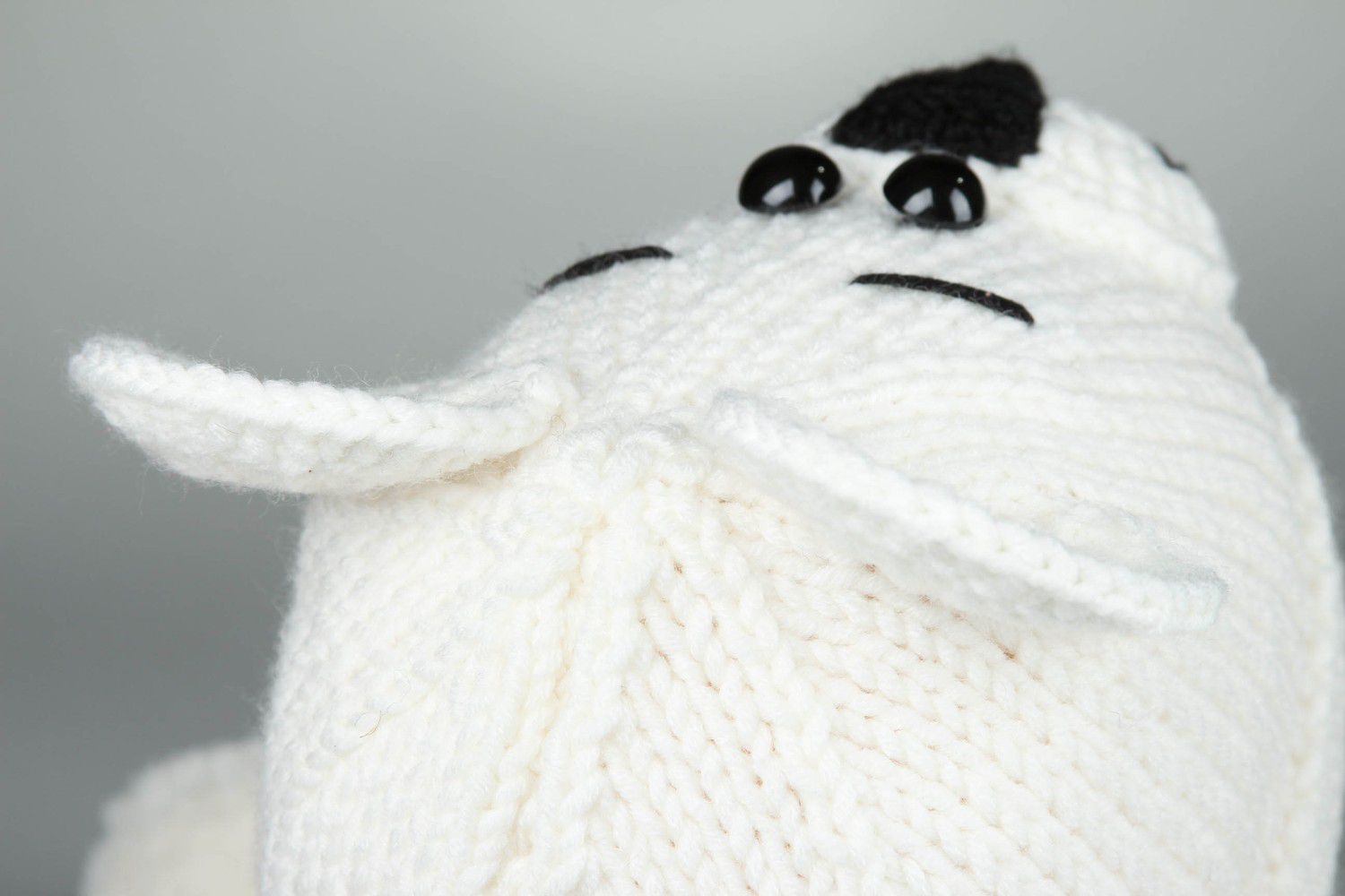 Knitted hat Bear, white color photo 4