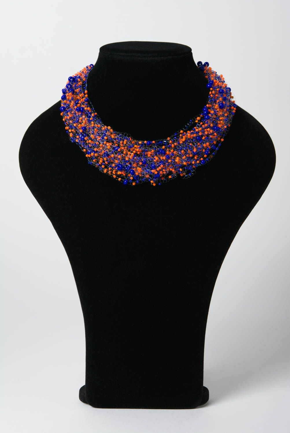 Collier en perles de rocaille bleu orange original multicouche fait main photo 2