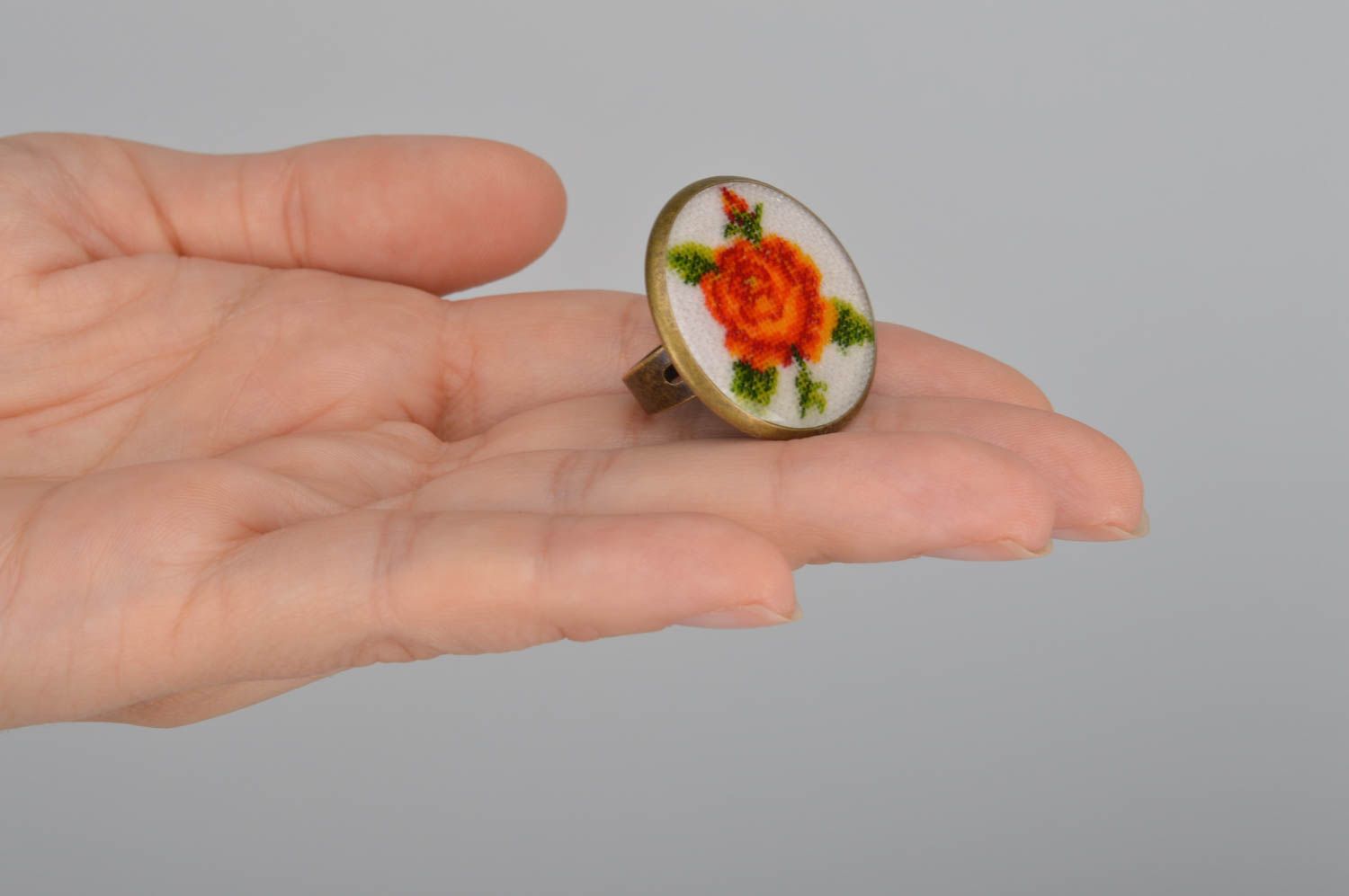Женское кольцо украшение ручной работы вышитое украшение подарок девушке роза фото 5