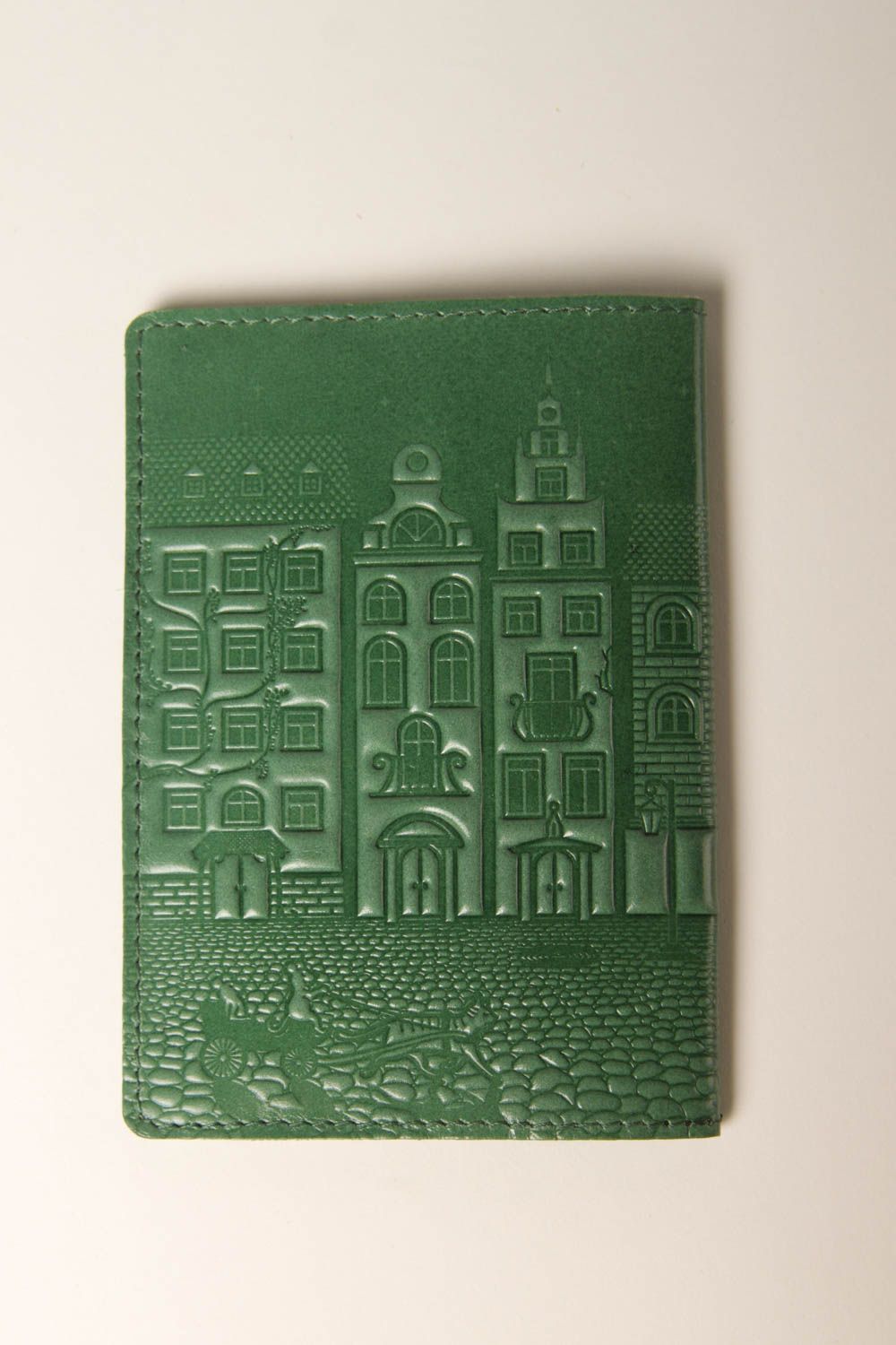 Аксессуар из кожи хенд мейд зеленая обложка на паспорт оригинальный подарок фото 3