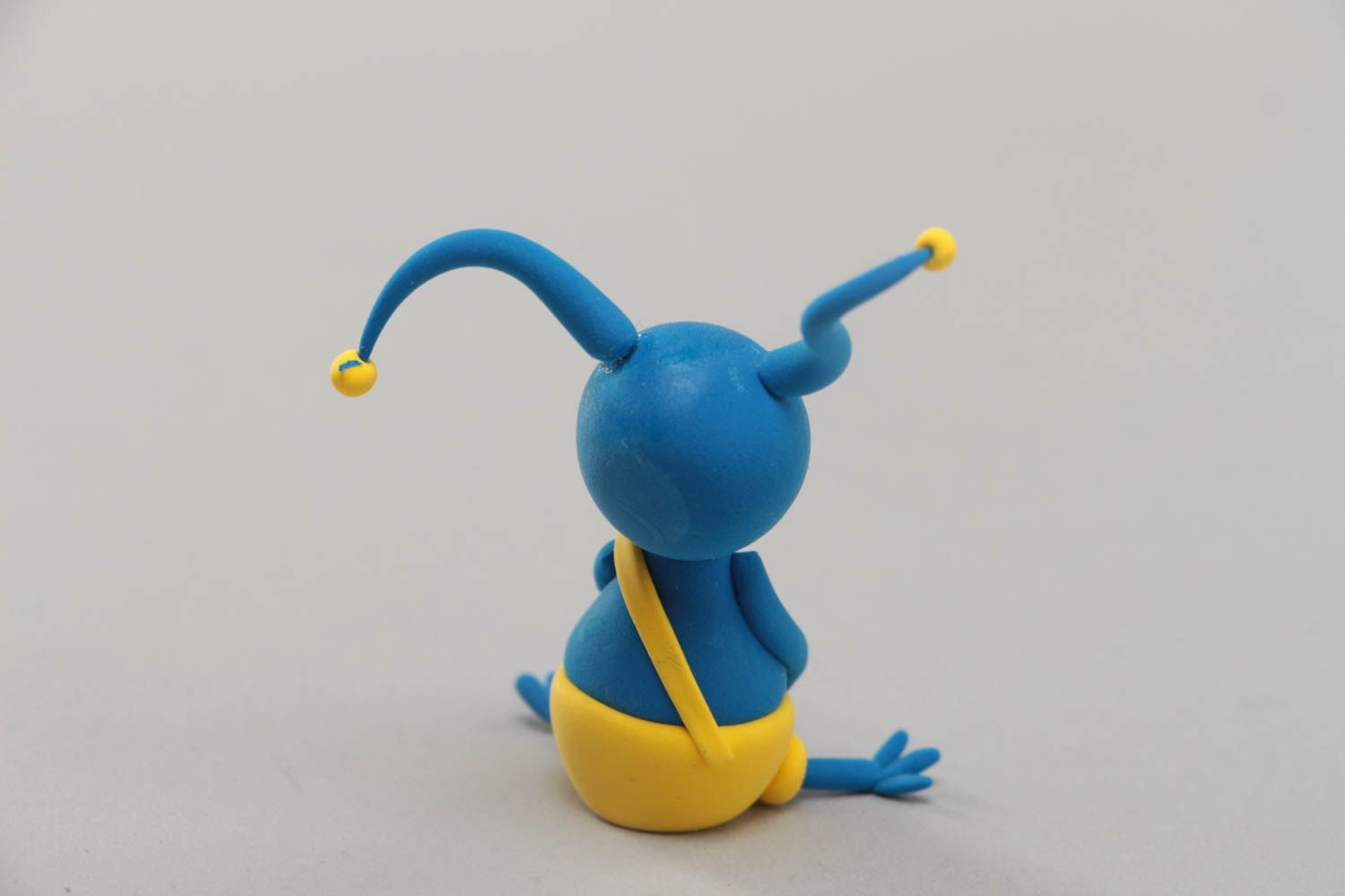 Small handmade bright polymer clay statuette of alien for home decor photo 3