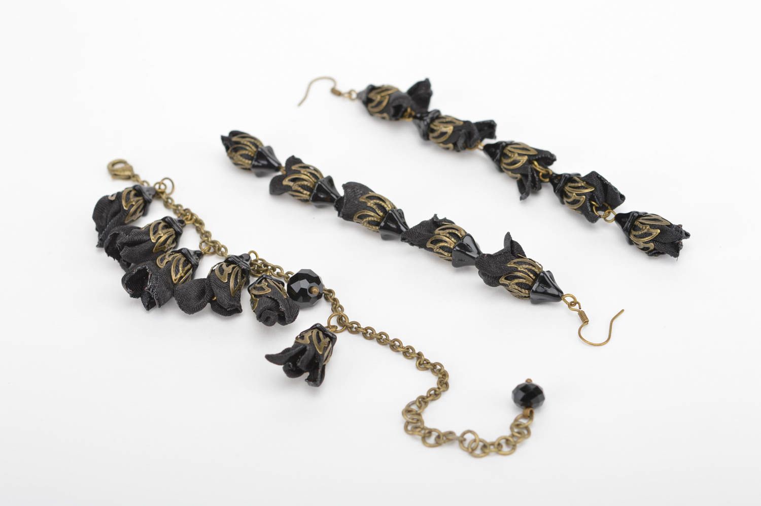 Set di orecchini e bracciale fatto a mano kit di accessori di perle e nastri
 foto 2