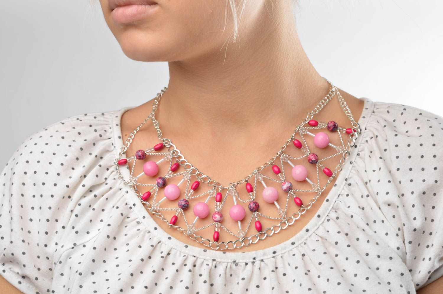 Handmade rosa Damen Collier Modeschmuck Halskette Accessoires für Frauen foto 1