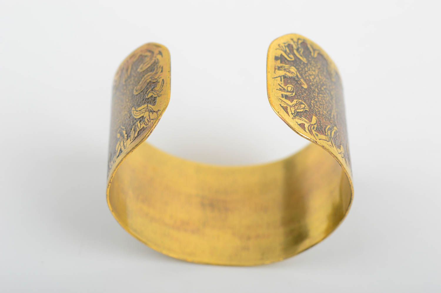 Handmade wide brass bracelet unusual lacquered bracelet metal accessory photo 5