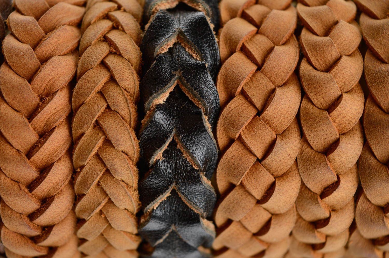 Black woven genuine leather bracelet photo 5