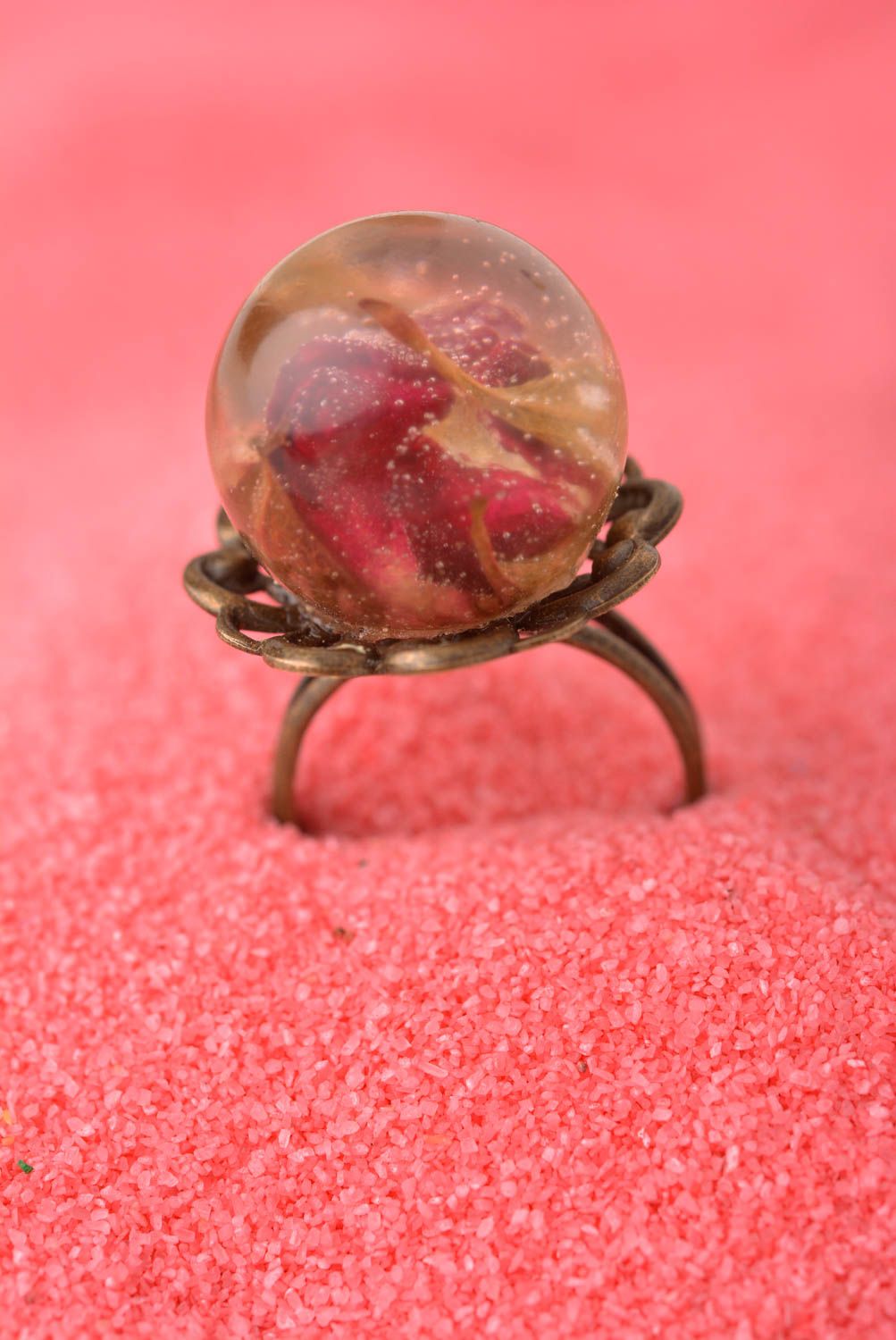 Кольцо ручной работы кольцо из эпоксидной смолы женское кольцо прозрачная сфера фото 2