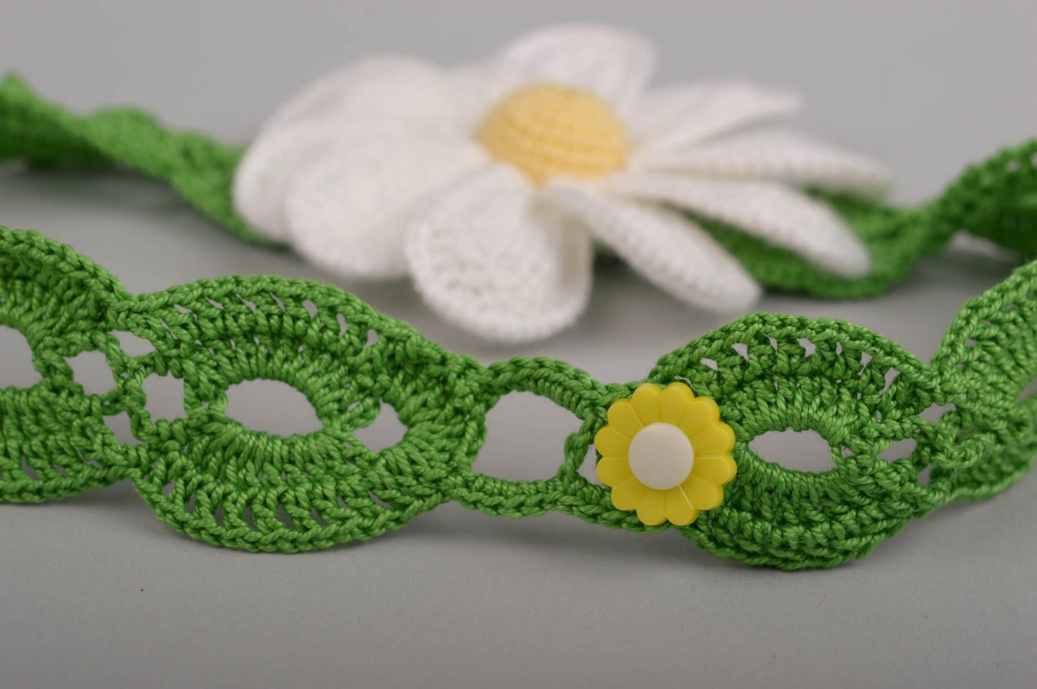 Handmade openwork headband for children stylish hair accessory with flower photo 3