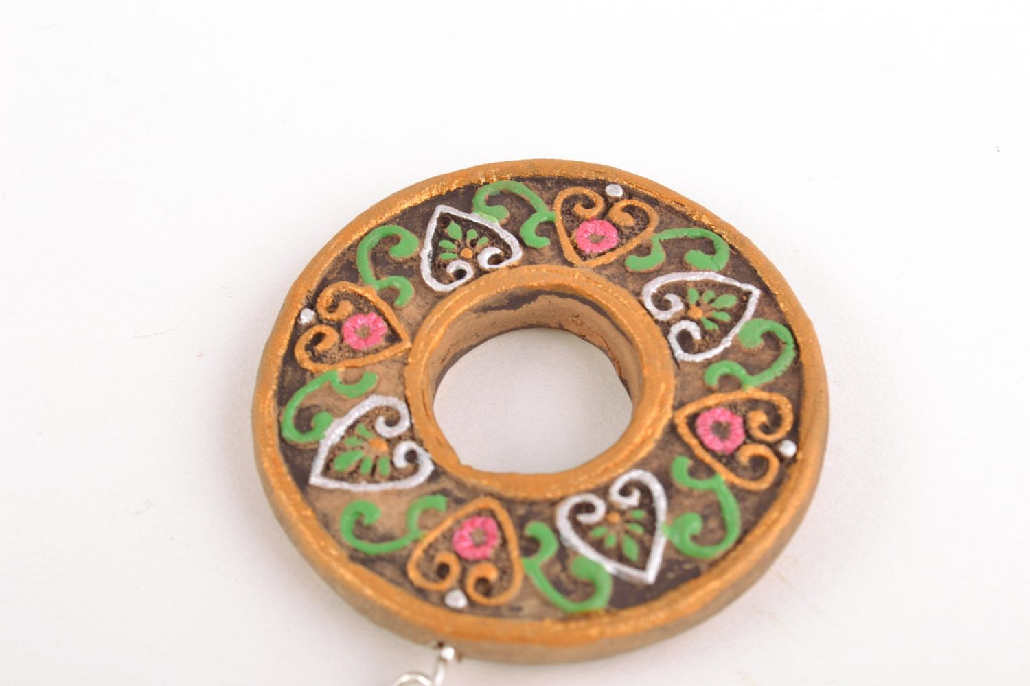 Глиняные серьги ручной работы круглой формы нарядные расписанные красками фото 5