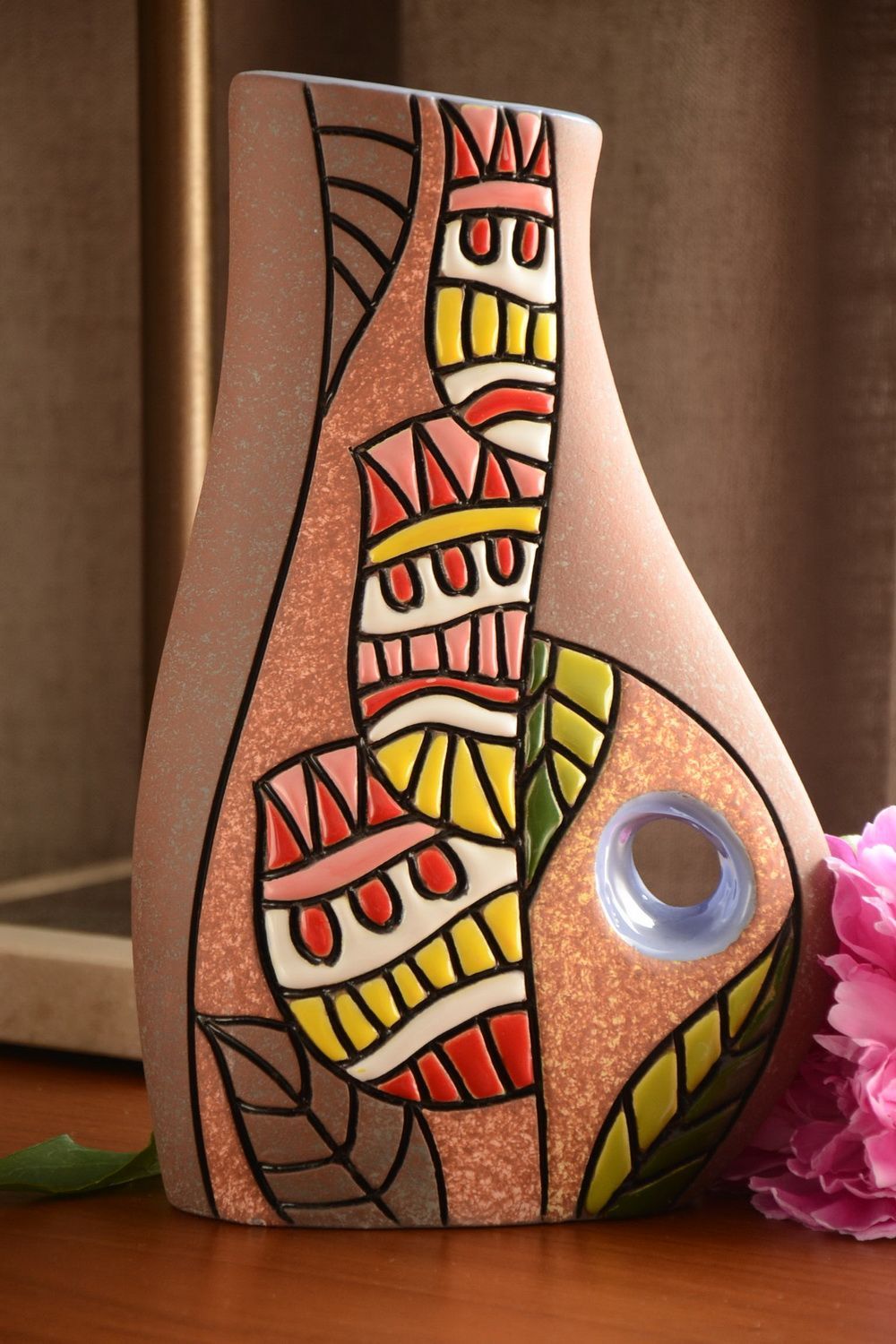 Vase peint de pigments en demi-porcelaine fait main design original 2 l photo 1