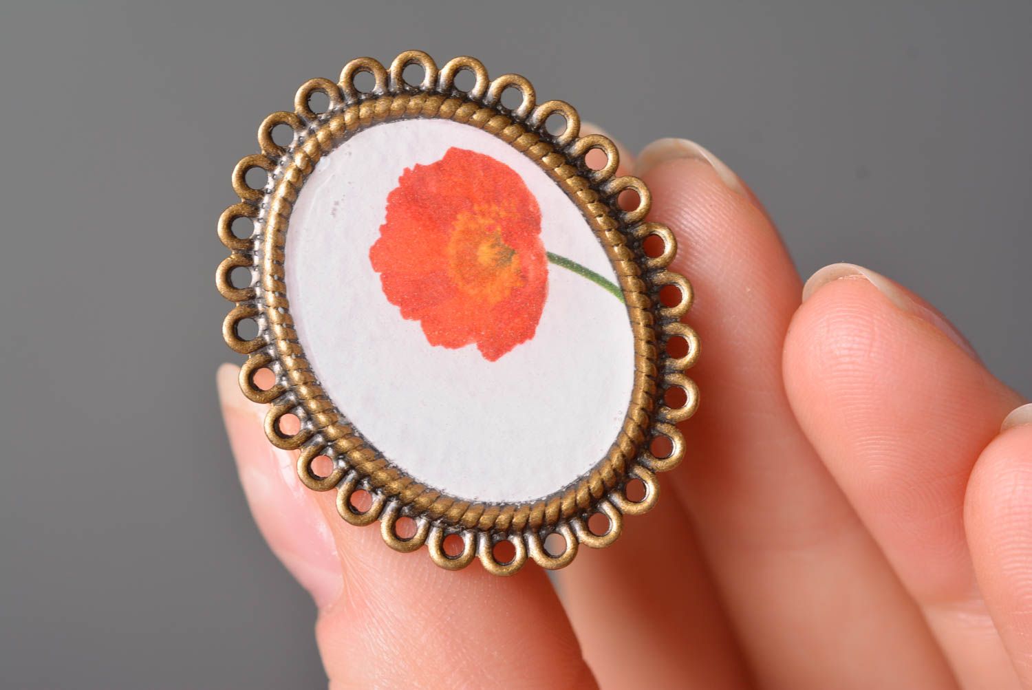 Handmade Ring aus Metall und Epoxidharz in Decoupage Technik mit Blumenprint foto 4