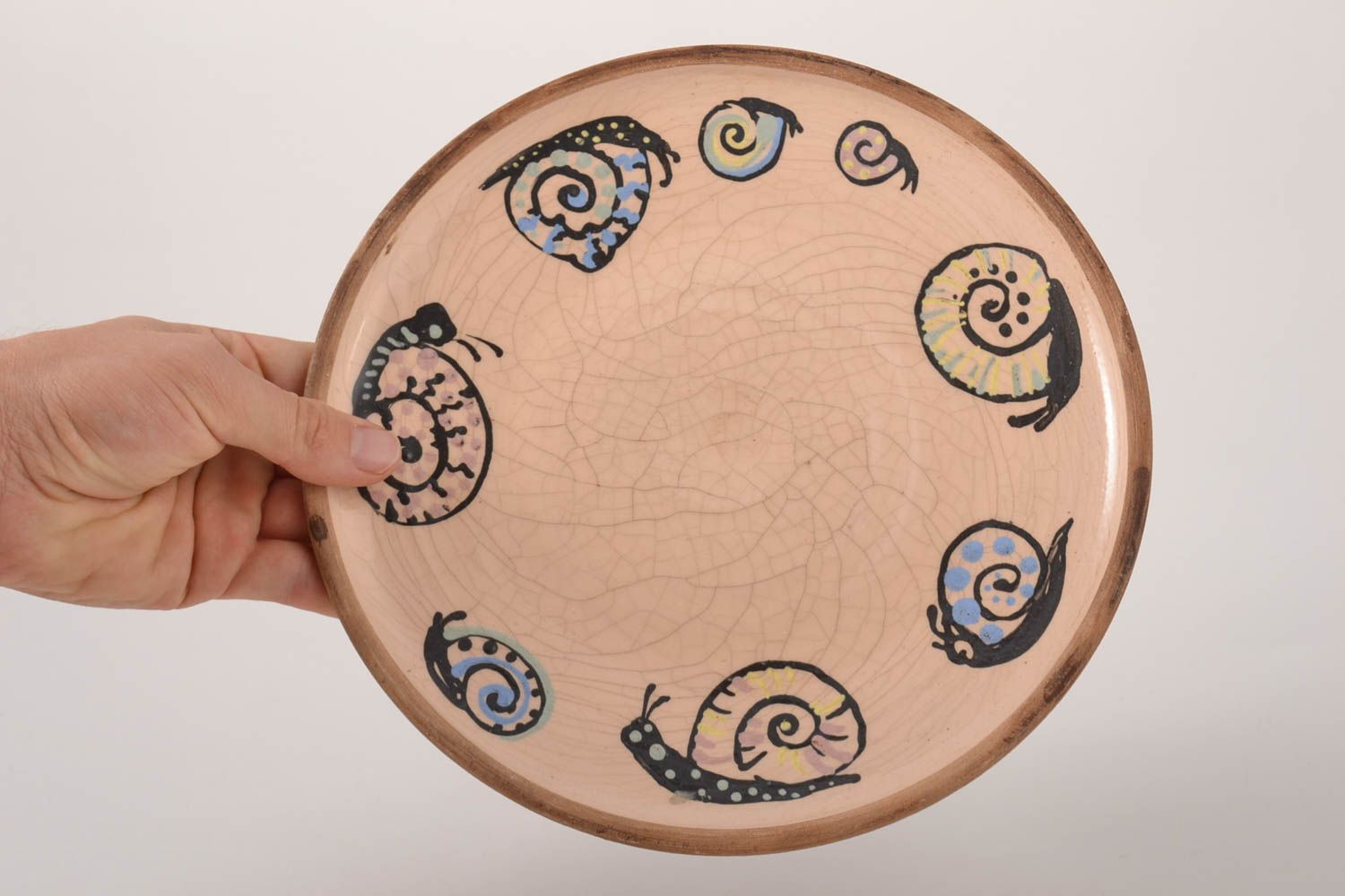 Керамическая тарелка ручной работы глиняная посуда расписная тарелка Улитки фото 5