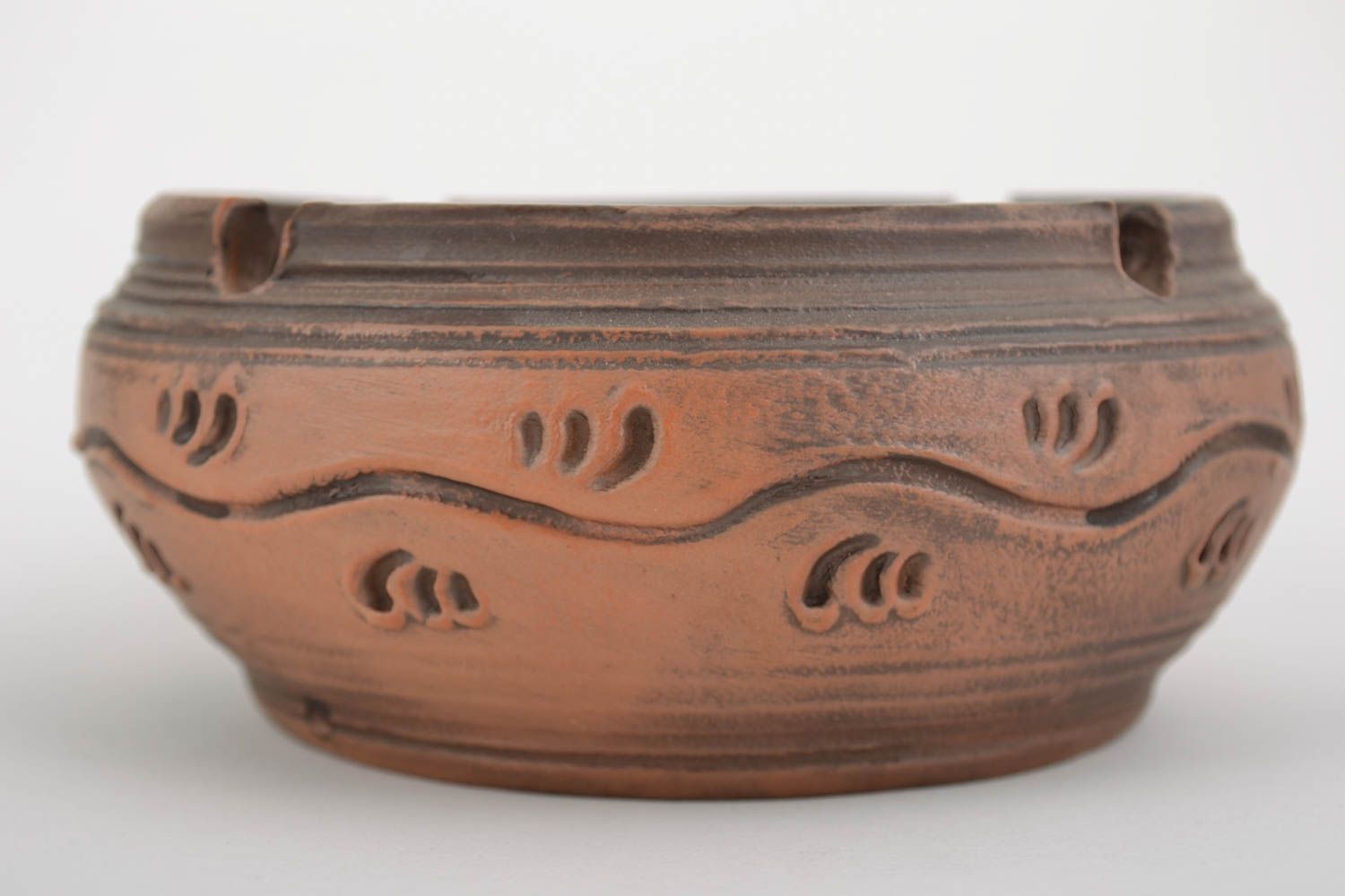 Unusual small handmade brown clay ashtray ceramic smoking accessories photo 5