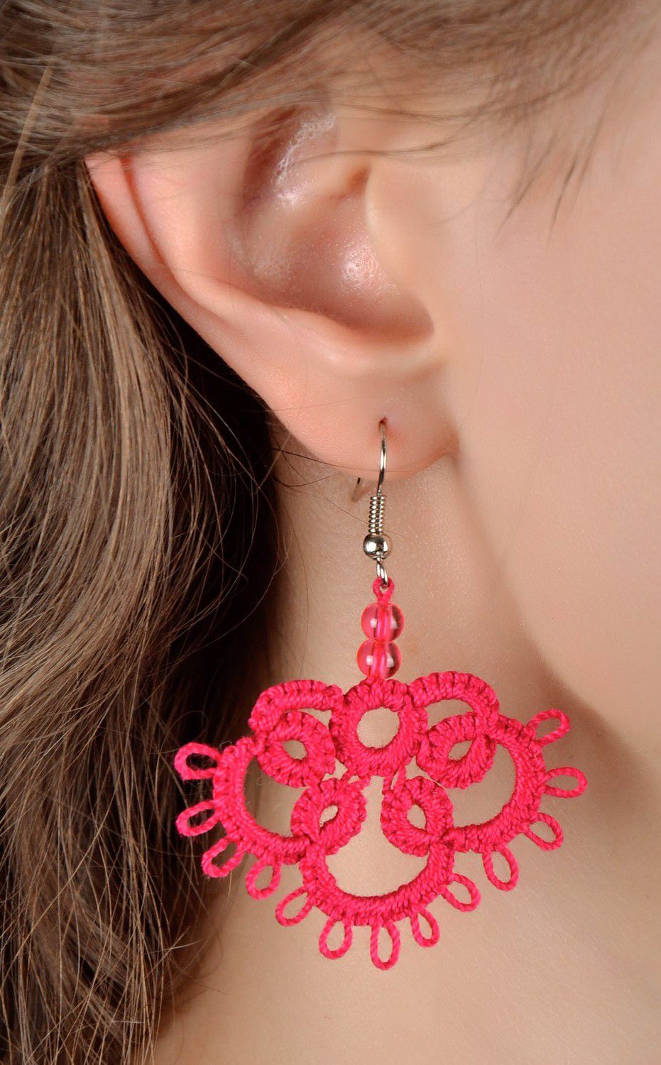 Earrings made from woven lace Red Clover photo 4
