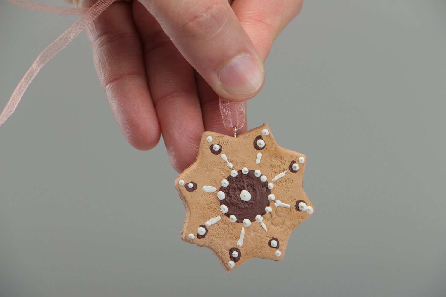 Handmade interior pendant with ribbon plastic ginger cookie photo 4