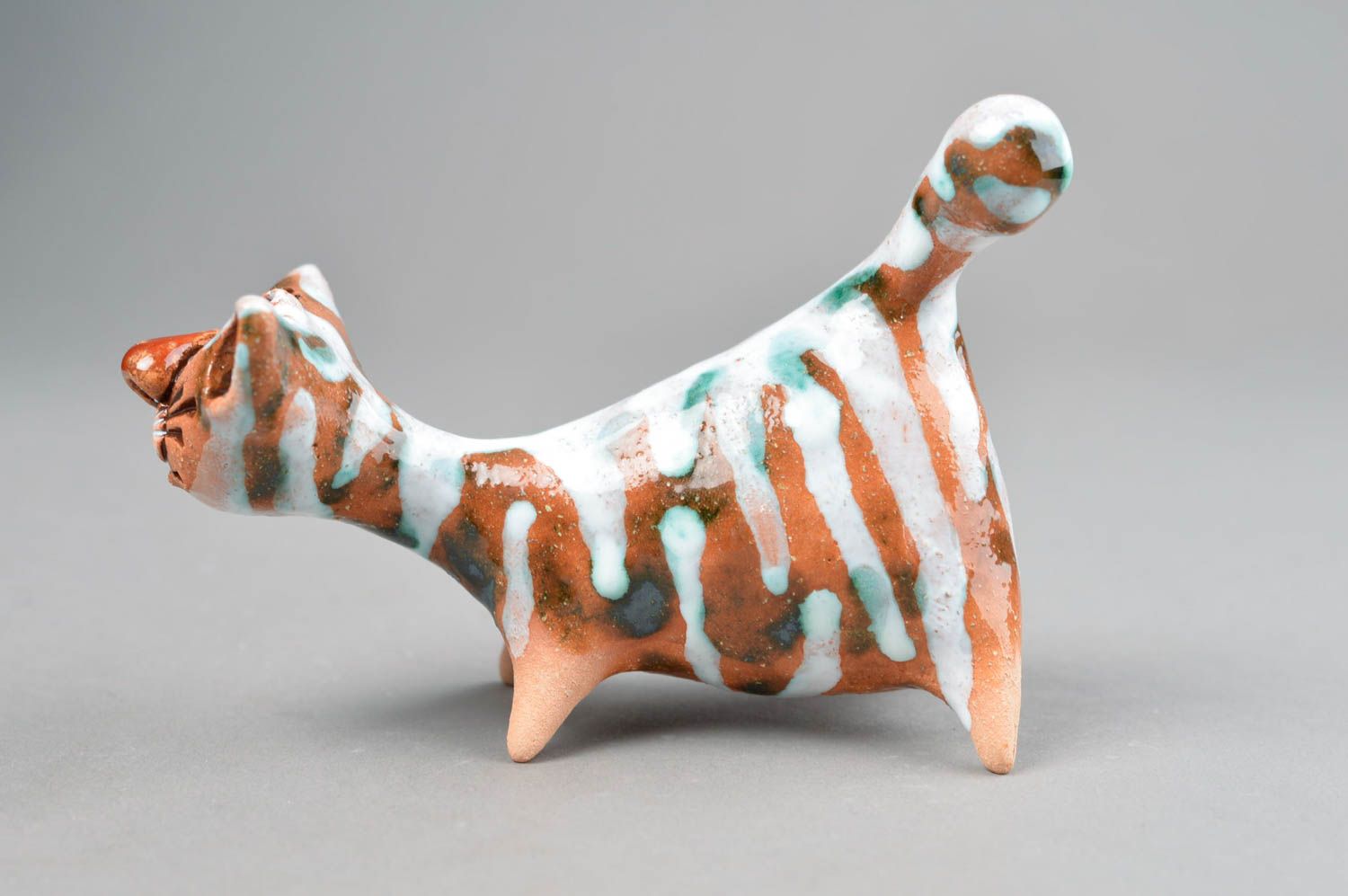 Figura artesanal de arcilla en forma de gato decoración de hogar regalo original foto 2