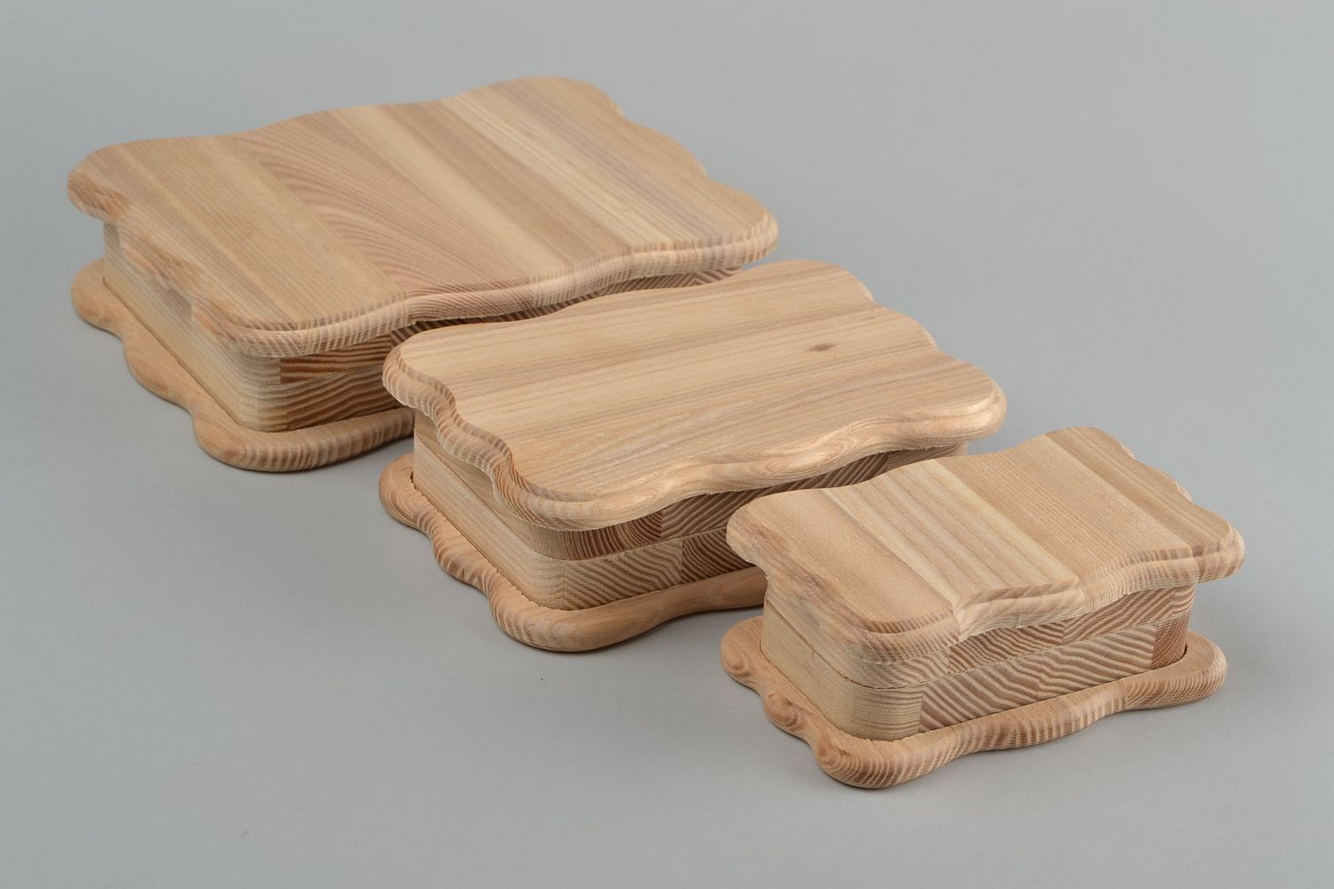 Boîtes en bois brut de frêne à décorer 3 pièces différentes tailles faites main photo 3