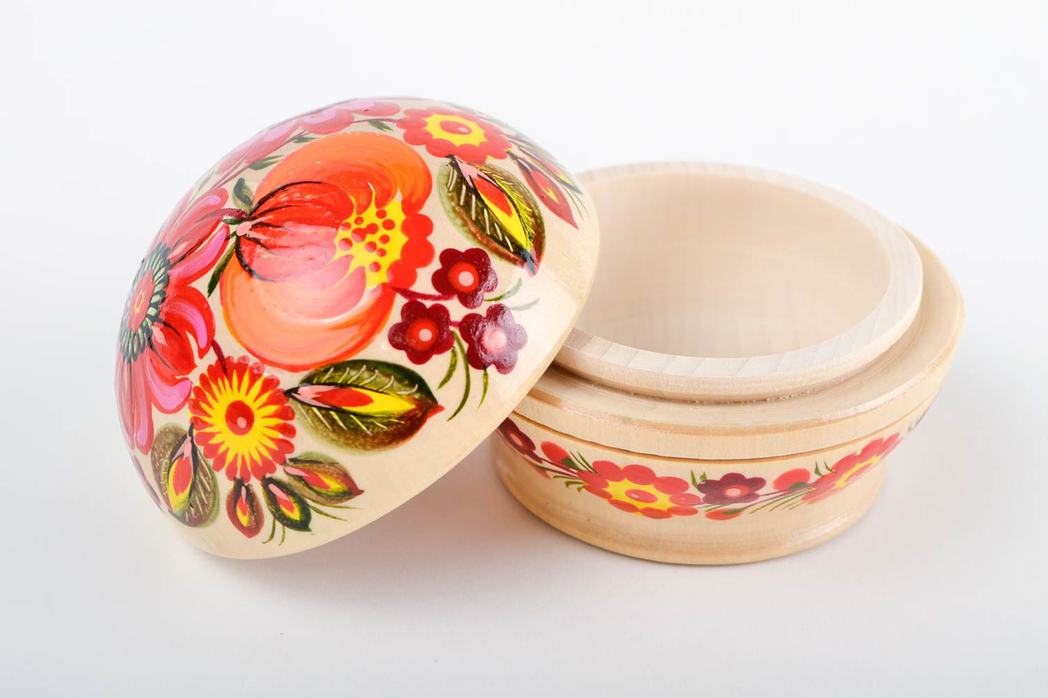 Boîte à bijoux fait main Boîte en bois ronde petite avec fleurs Déco maison photo 5
