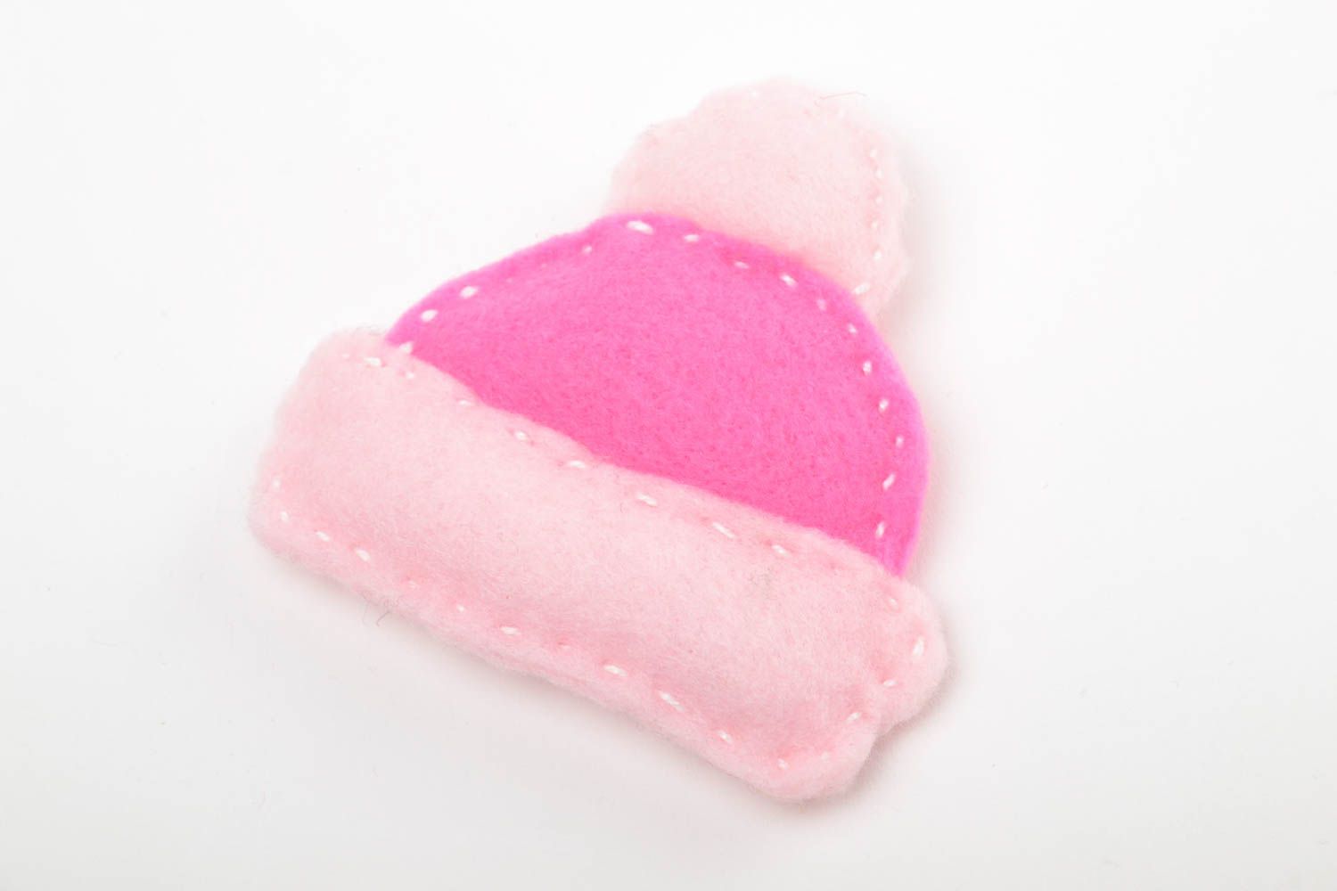 Handmade small felt soft toy bright pink hat for Christmas tree decoration photo 2
