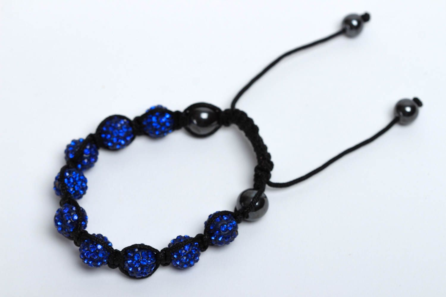 Dark blue beads strand bracelet on a black rope for daughter photo 2