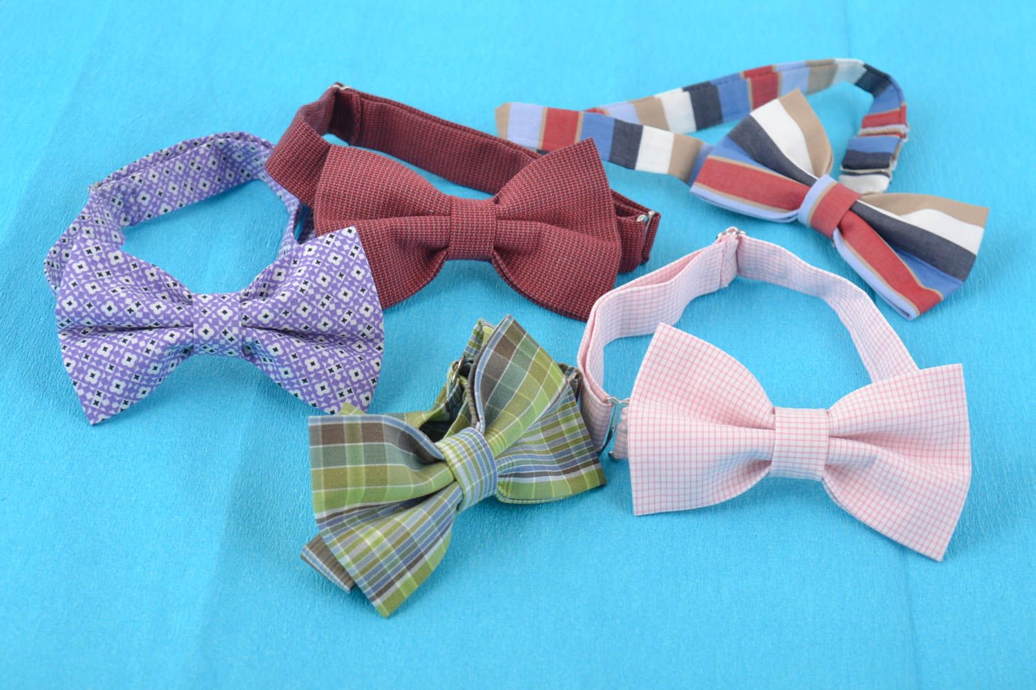Set of 5 handmade textile cotton bow ties with adjustable straps unisex photo 1
