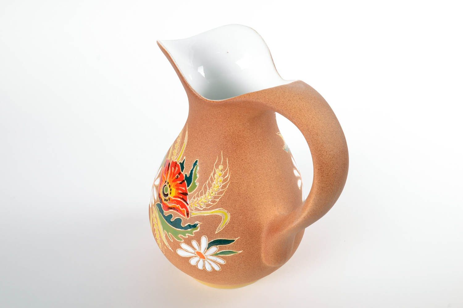 100 oz ceramic handmade water pitcher jug with handle and floral décor 4 lb photo 4