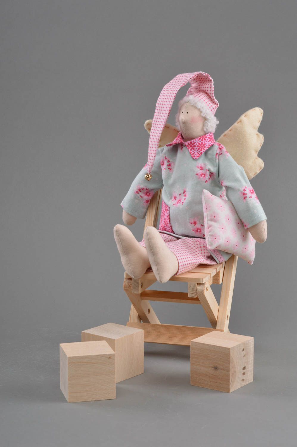 Interieur Puppe Engel schläfrig in Pijama handmade Spielzeug für Kinder foto 3