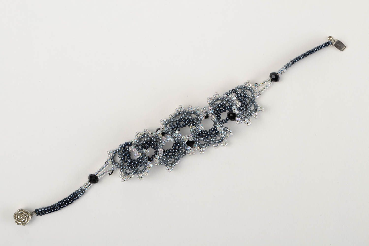 Bracelet perles rocaille Bijou fait main Accessoire femme original gris noir photo 3