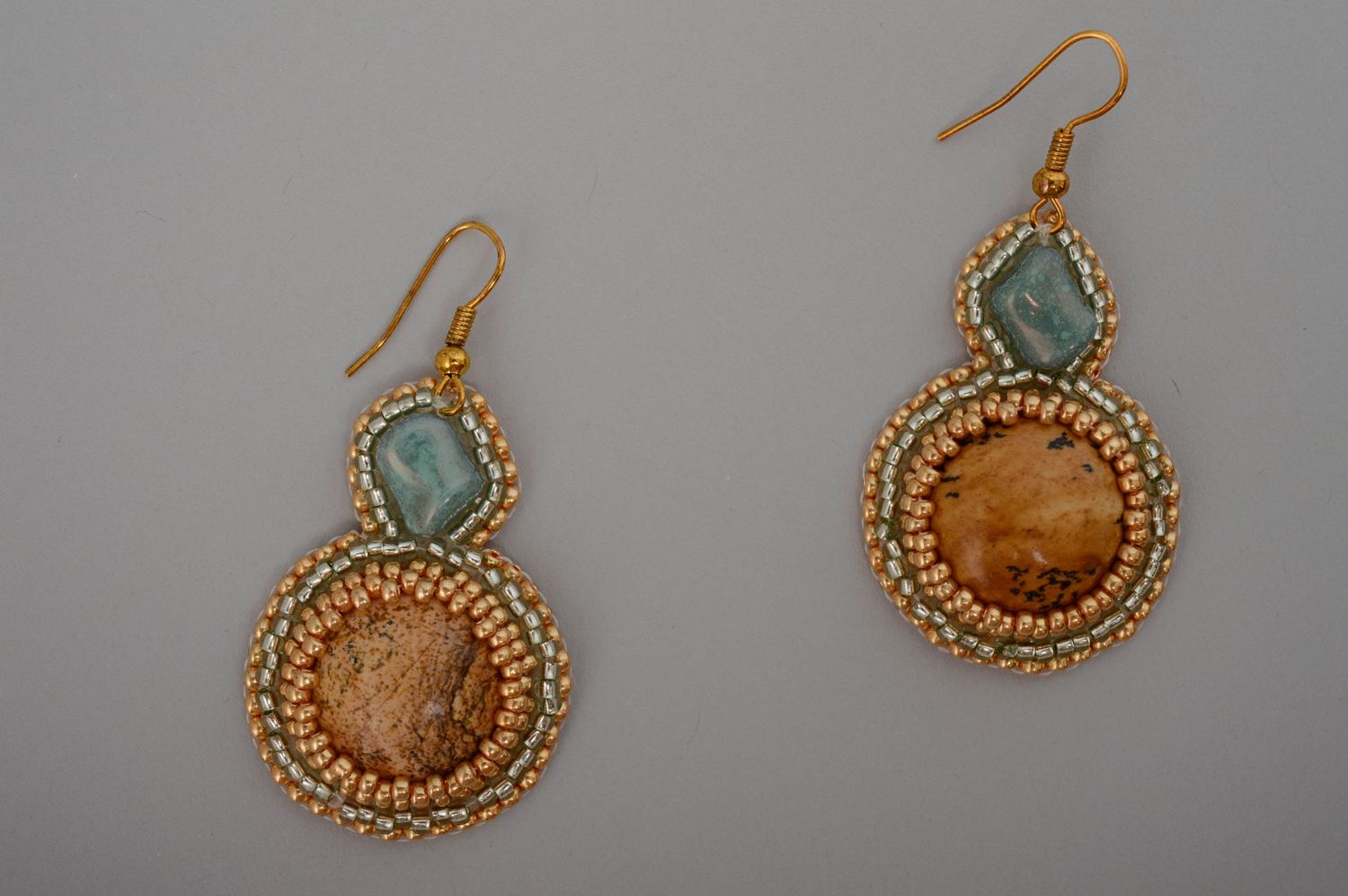 Handmade beaded earrings with jasper photo 5