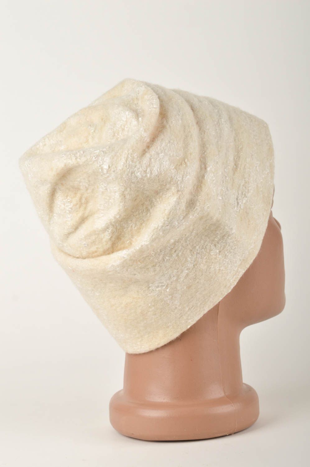 Handmade designer woolen cap white elegant headwear stylish warm winter cap photo 5
