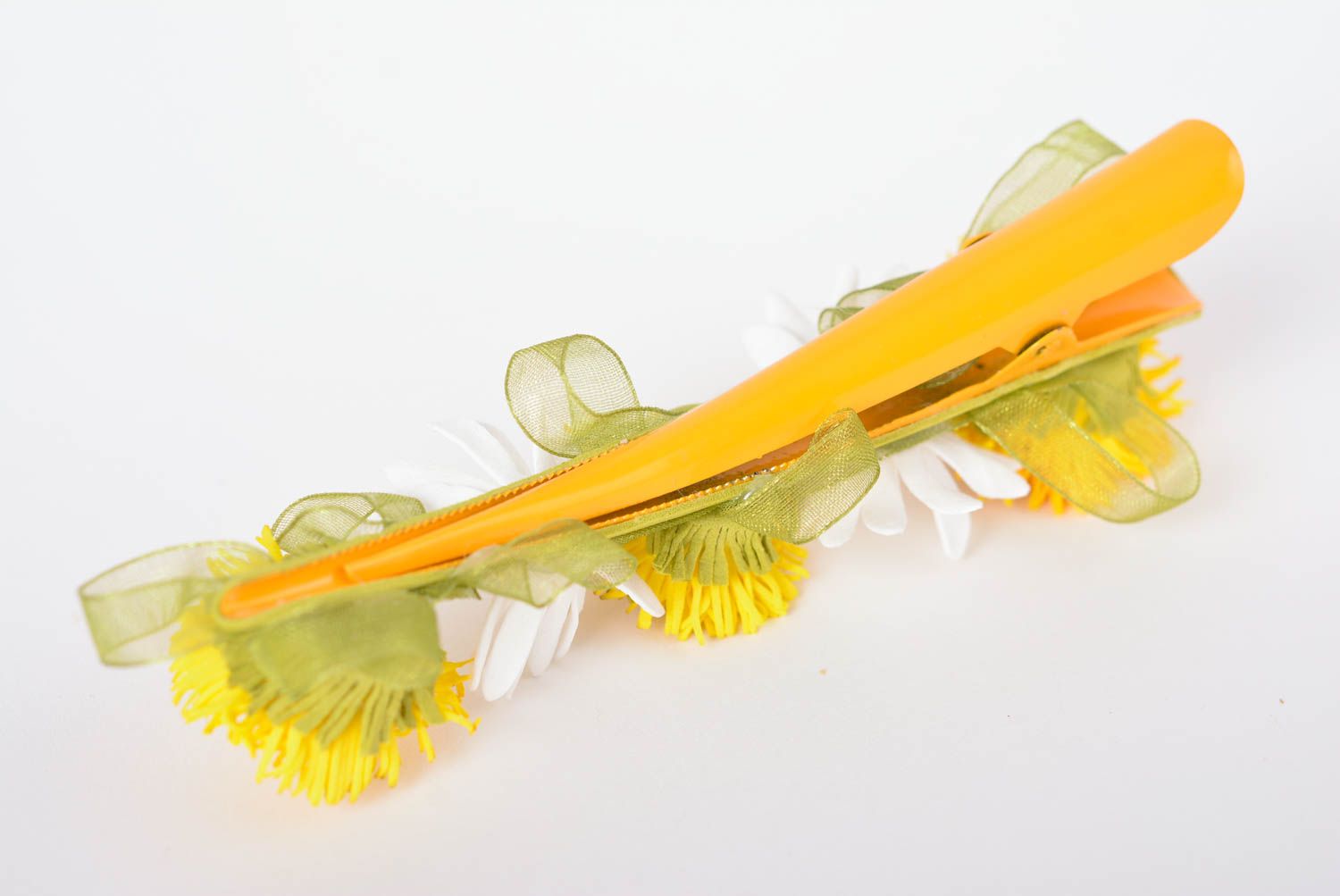 Pince cheveux faite main Barrette fleurs jaunes et blanches Accessoire femme photo 4