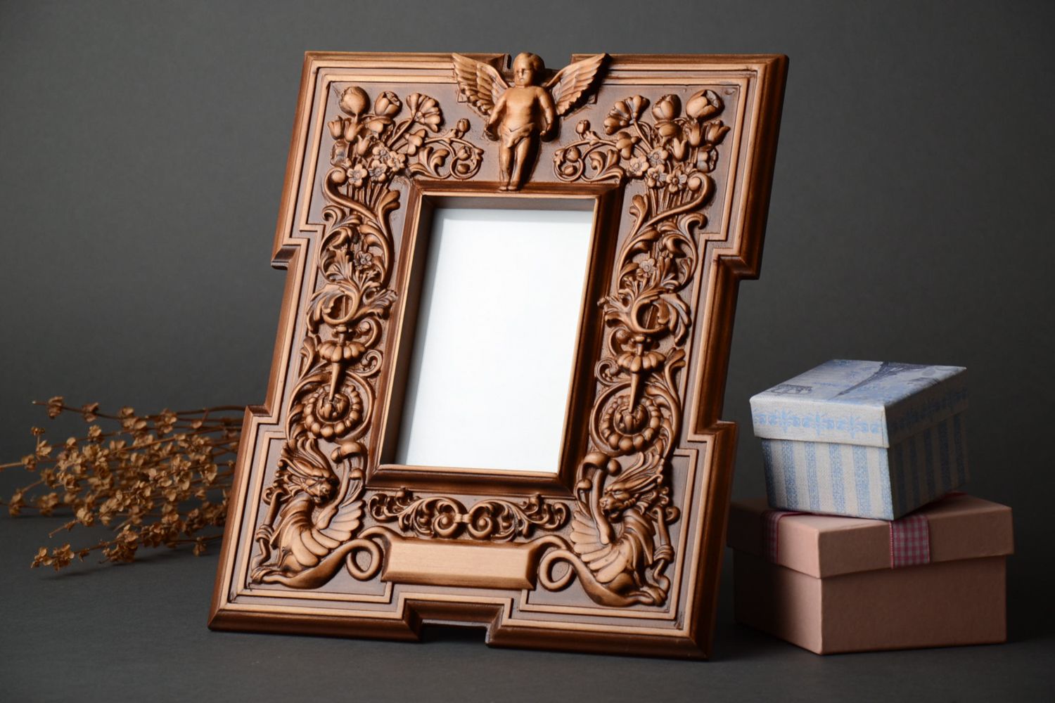 Handmade wooden photo frame with carving 10x15 photo 1